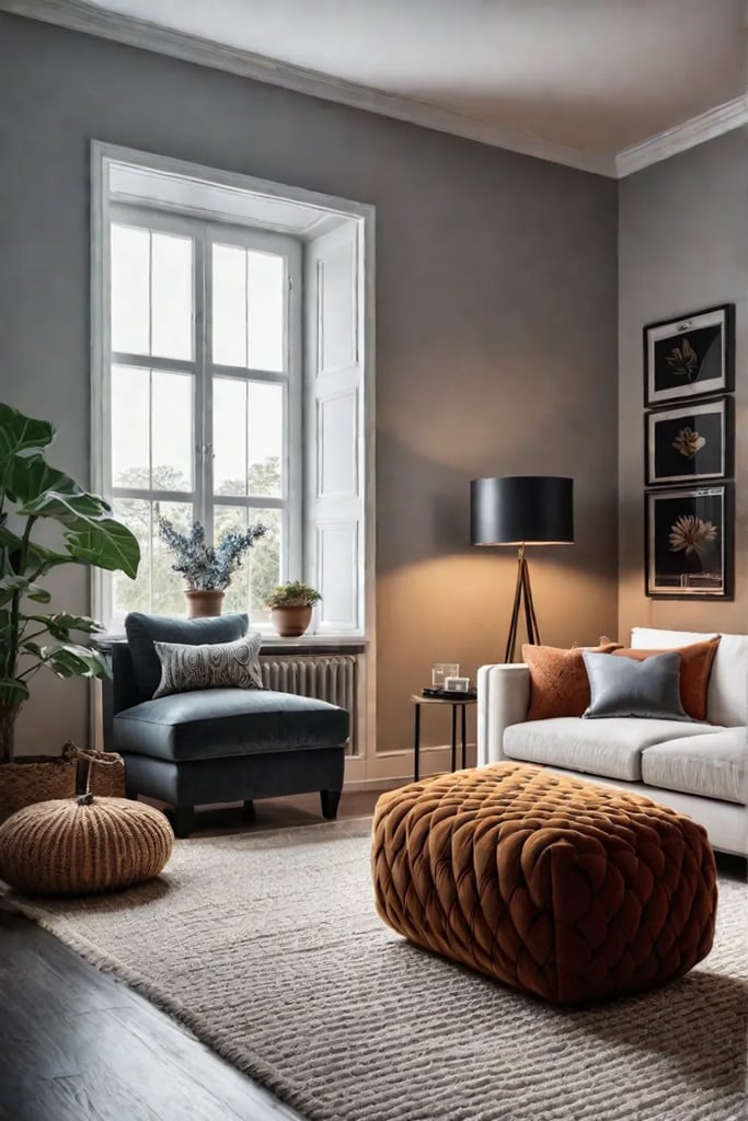 Corduroy sofa chenille armchair and chunky knit throw in a cozy living