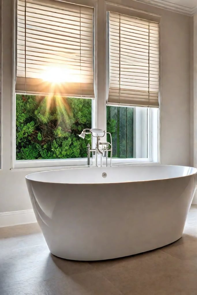 Cozy bathroom with beige walls and freestanding tub