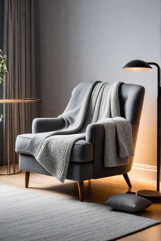 Cozy living room with armchair and warm lighting