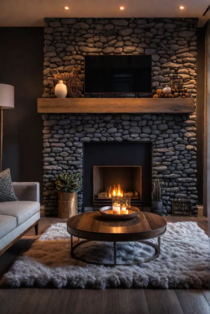 Cozy living room with faux fur and knitted accents