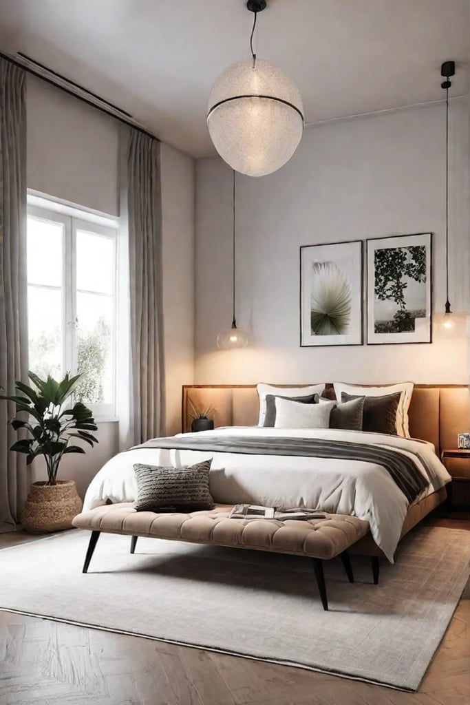 Cozy minimalist bedroom with reading nook