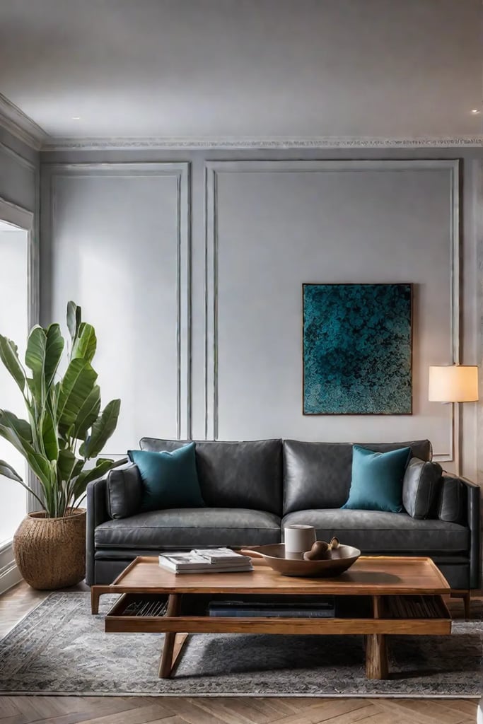 Durable leather sofa and quality furniture pieces in a living room