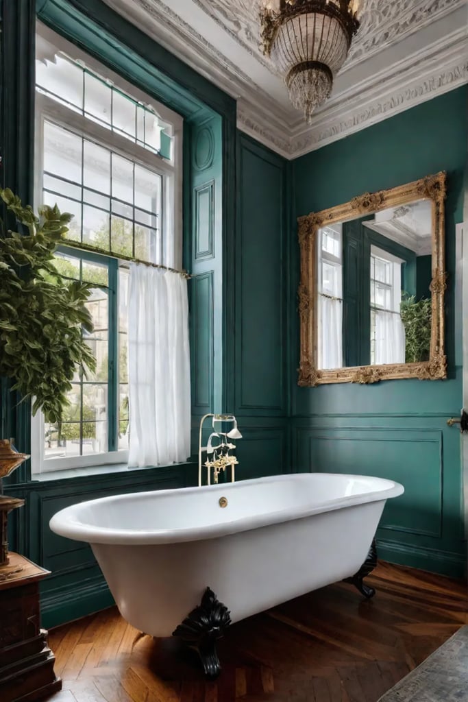 Eclectic bathroom with a vintage ornate framed mirror