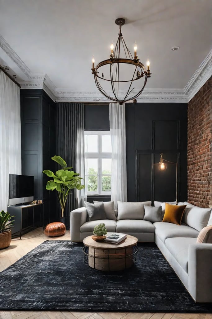 Eclectic living room with a mix of styles and textures