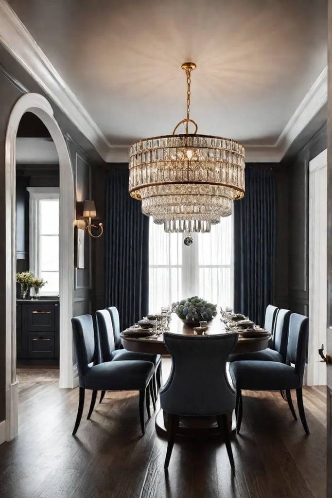 Elegant and inviting kitchen with a focal point light fixture