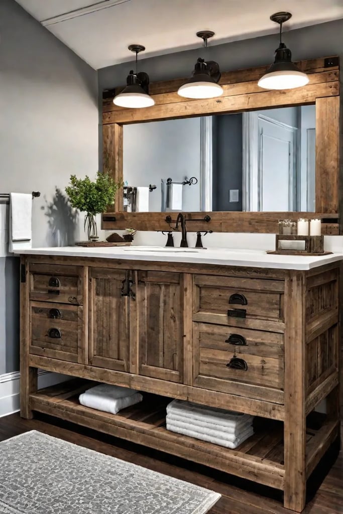 Farmhouse bathroom vanity with reclaimed wood