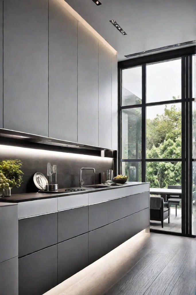 Functional task lighting and aesthetic ambient lighting create a balanced kitchen space