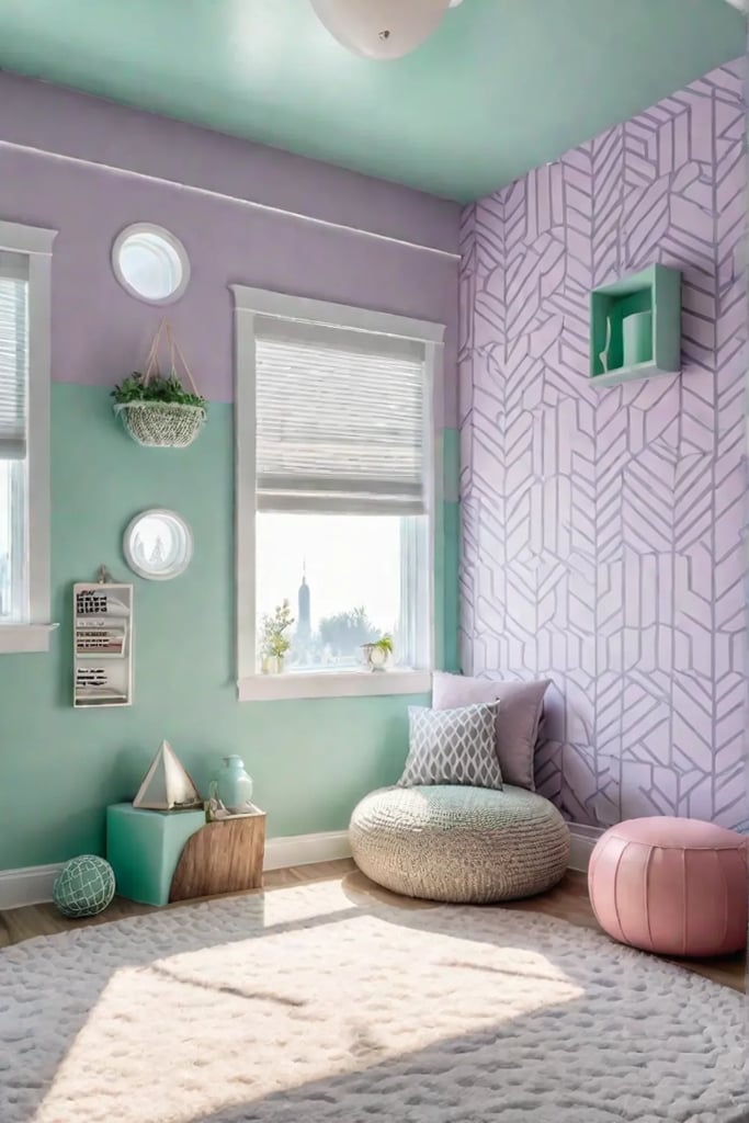 Geometric patterns stimulate visual interest in a modern playroom
