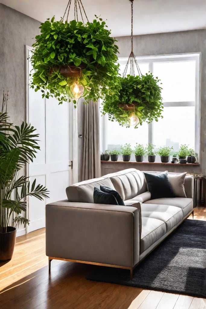 Hanging plants in living room