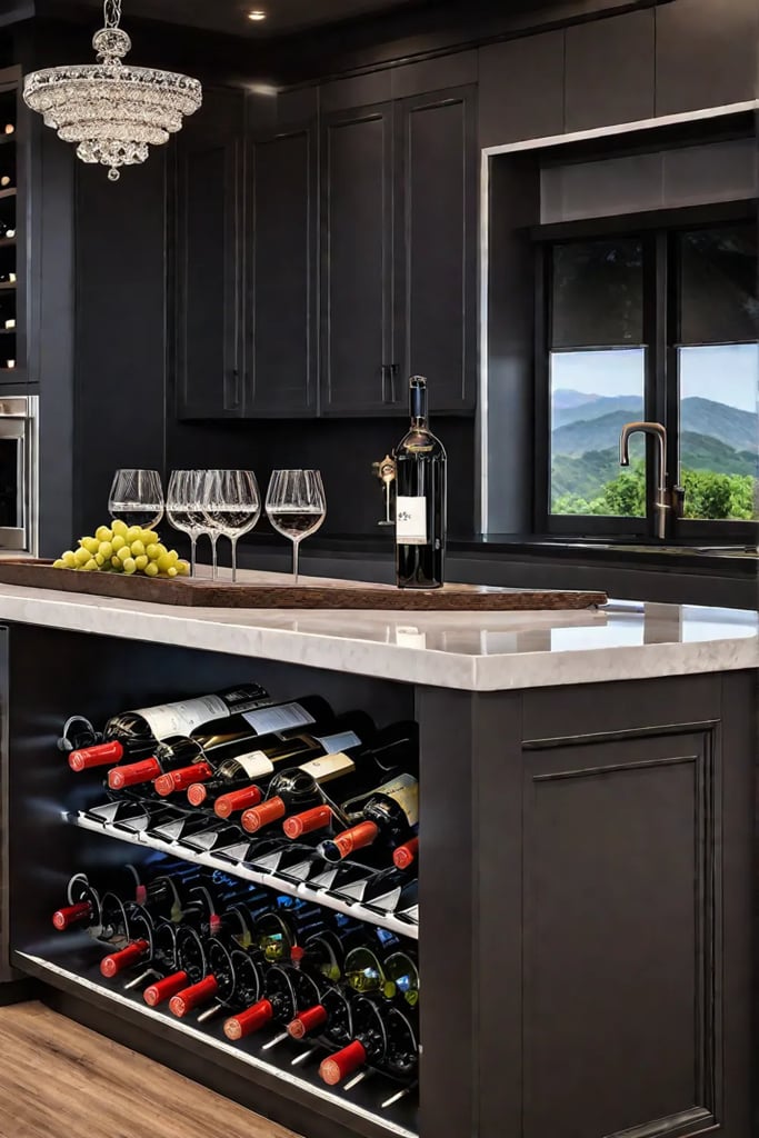 Kitchen island with builtin wine rack and stemware holder