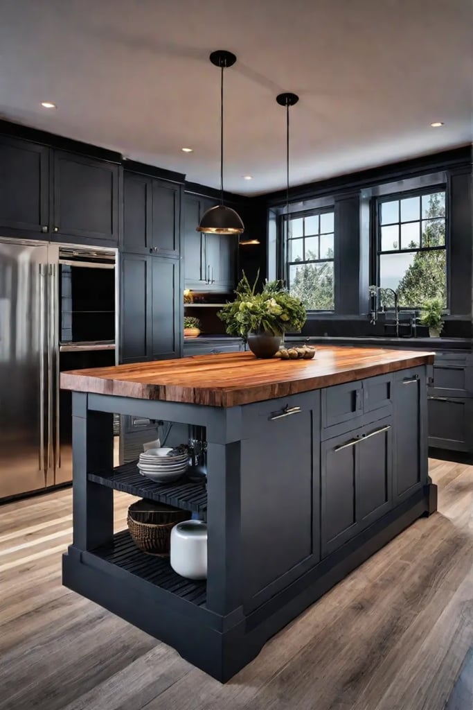Kitchen island with granite and butcher block countertops
