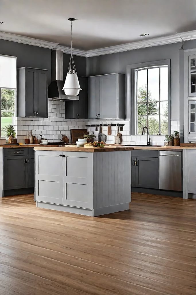 Kitchen with high ceiling and extended upper cabinets for storage