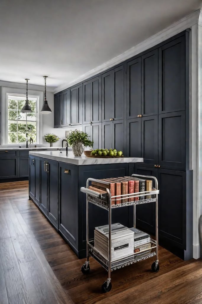 Kitchen with rolling storage cart