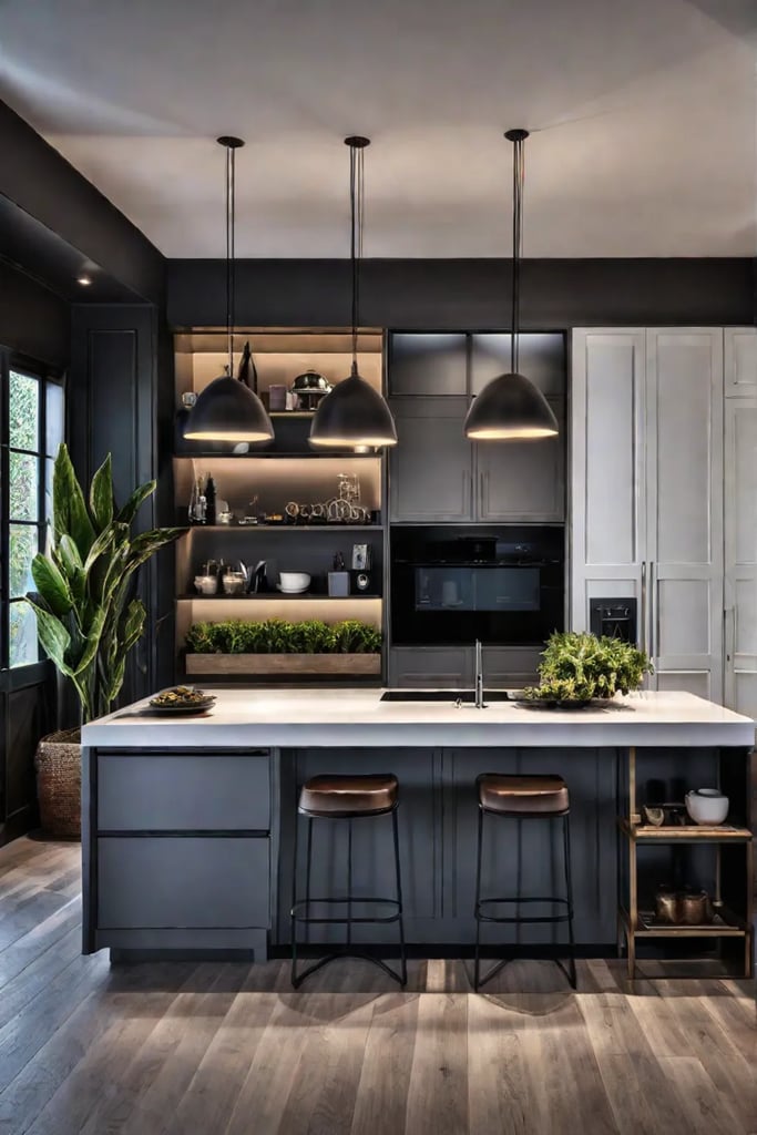 Kitchen featuring the latest trends in lighting design with innovative and smart fixtures