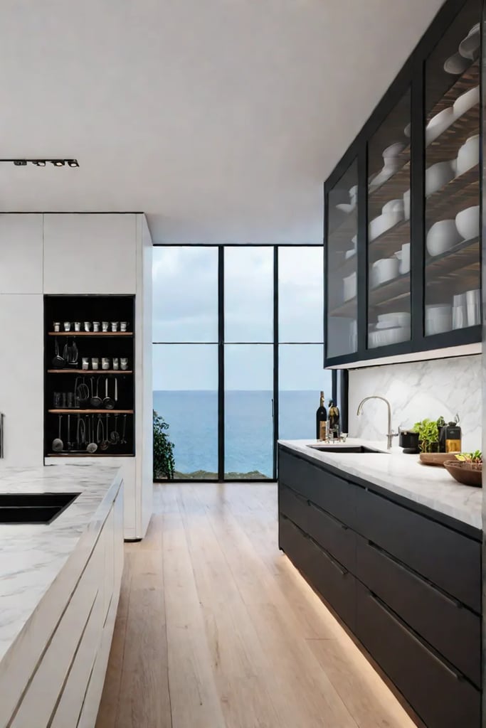 Kitchen with seamless storage solutions and hidden cabinets