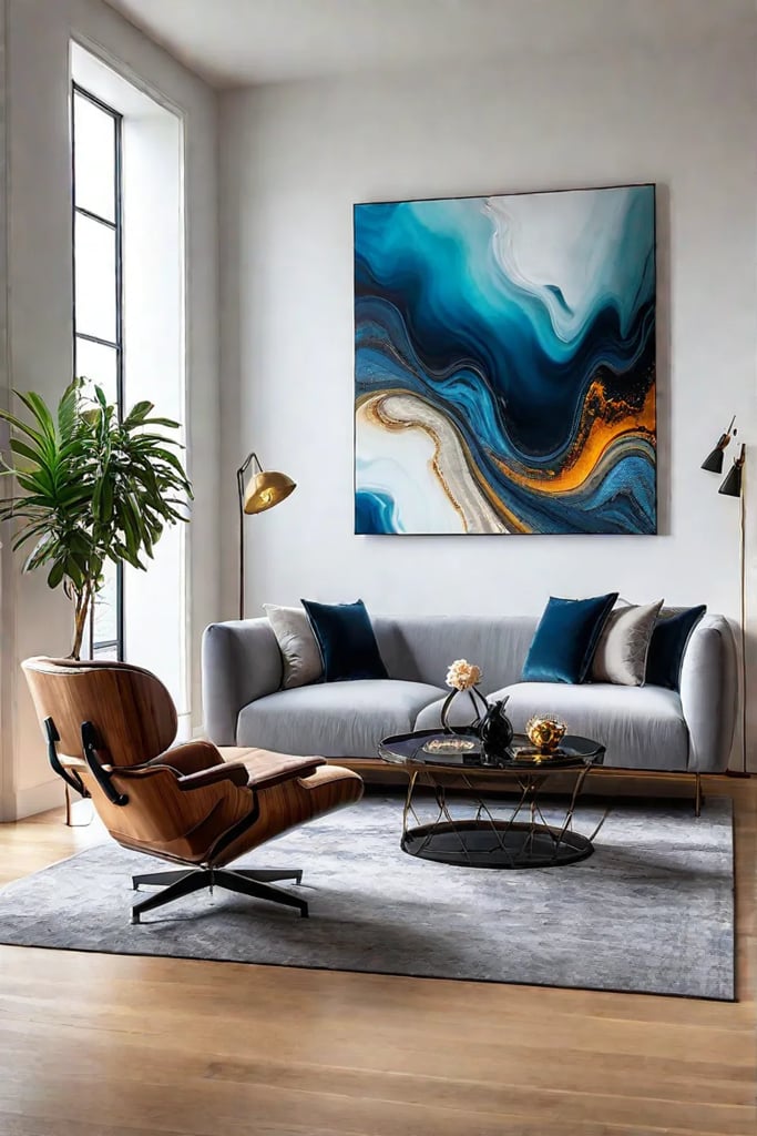Large abstract painting in sophisticated living room