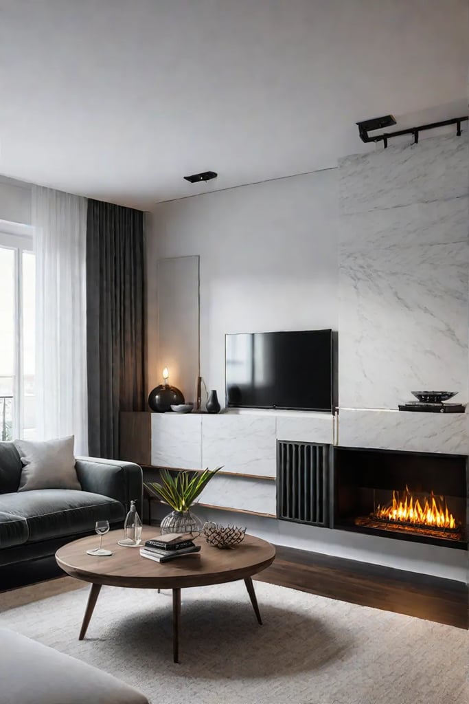 Living room with a cozy fireplace as the focal point