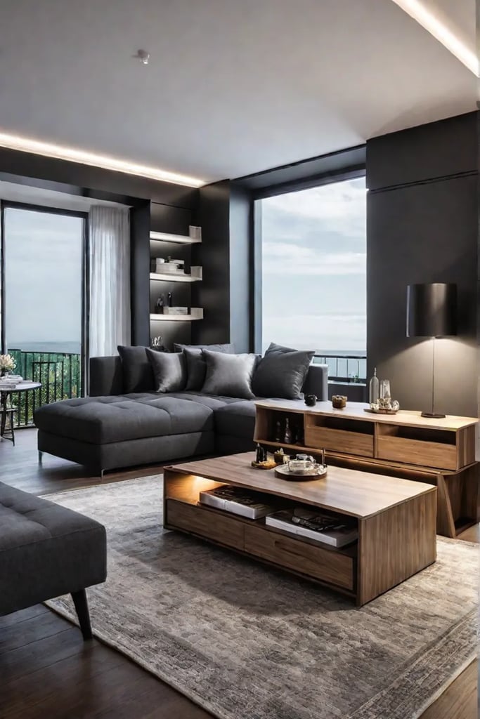 Living room with convertible furniture