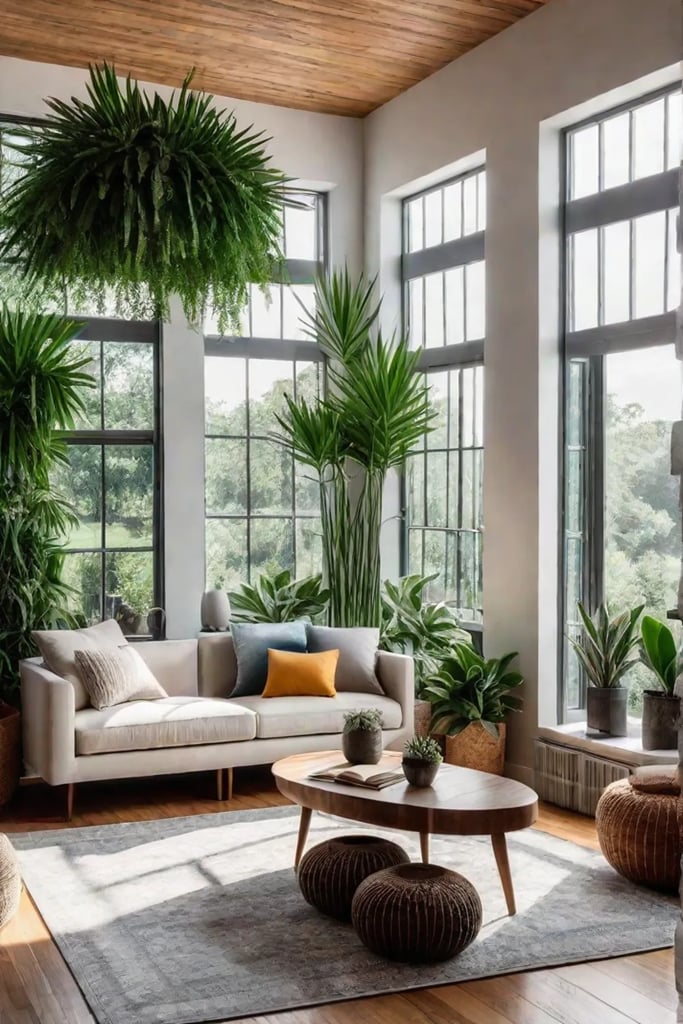 Living room with greenery and natural elements