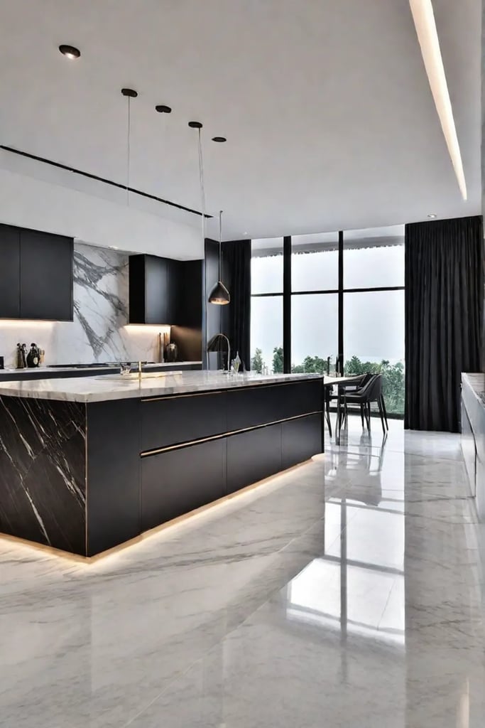 Luxurious and modern kitchen with marble island