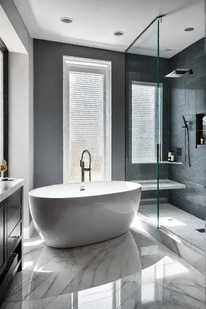 Luxury bathroom with marble shower and freestanding tub