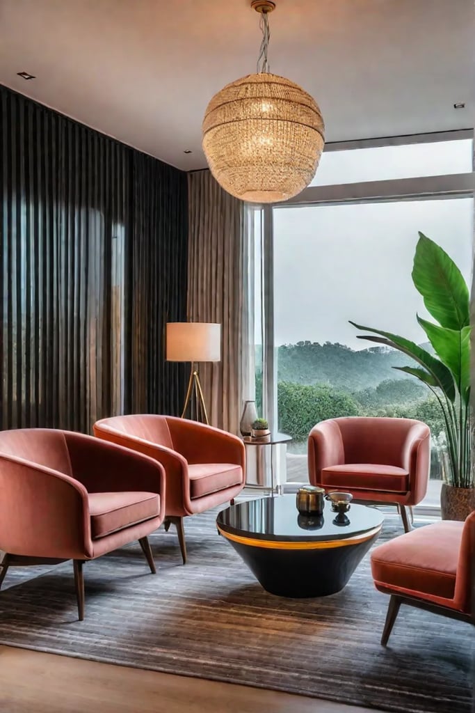 Midcentury modern living room with statement armchairs
