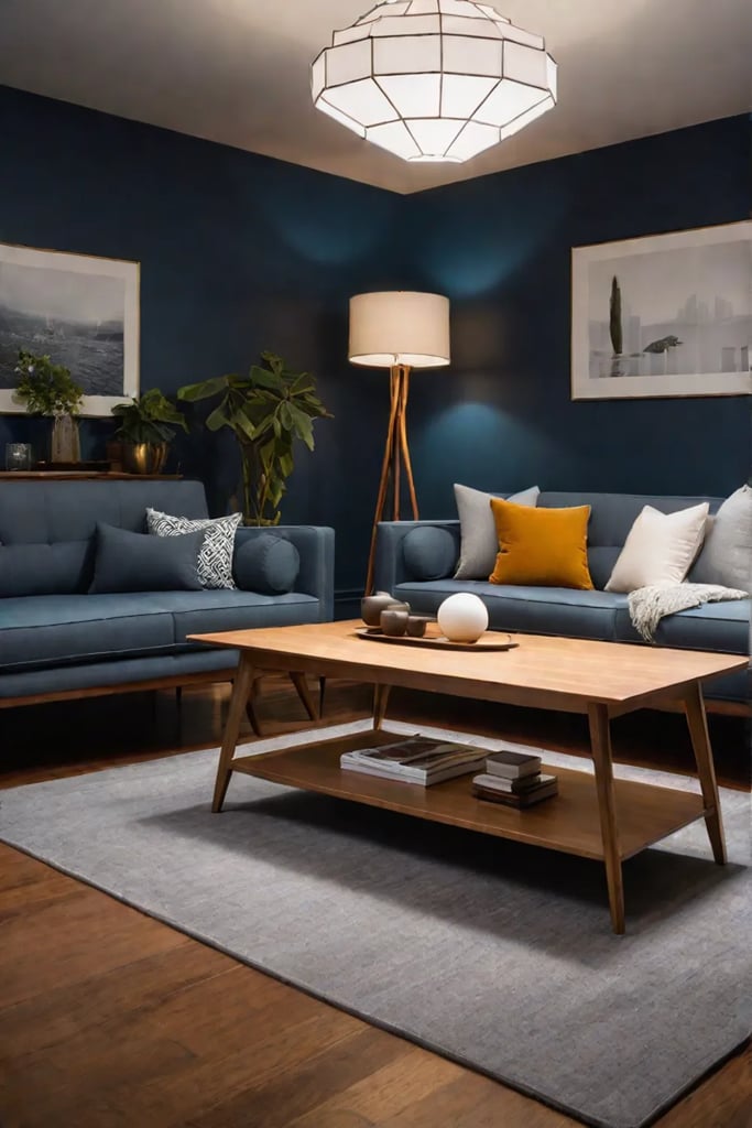 Midcentury modern living room with sustainable sofa and vintage coffee table