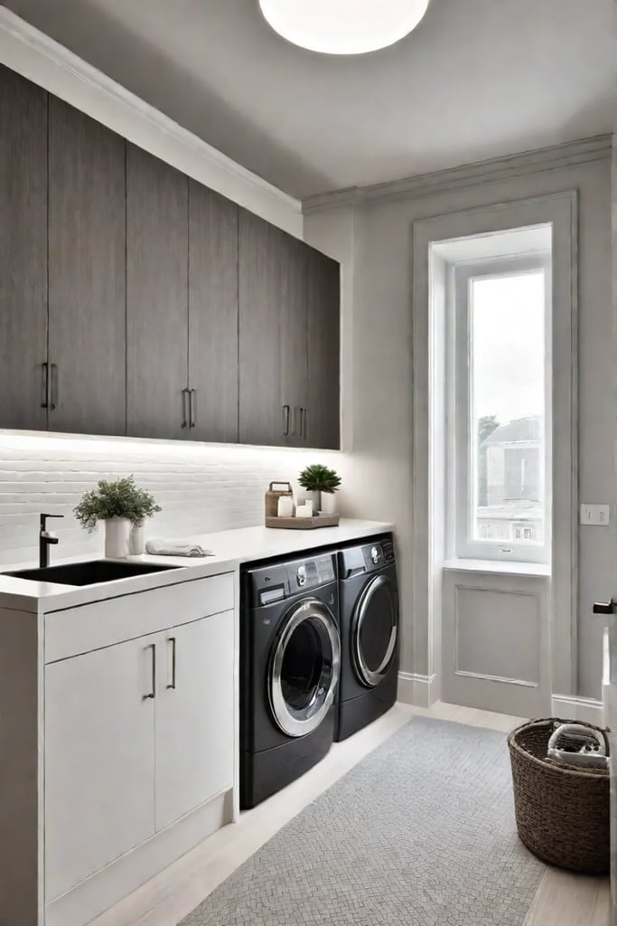 Minimalist laundry room with hidden storage