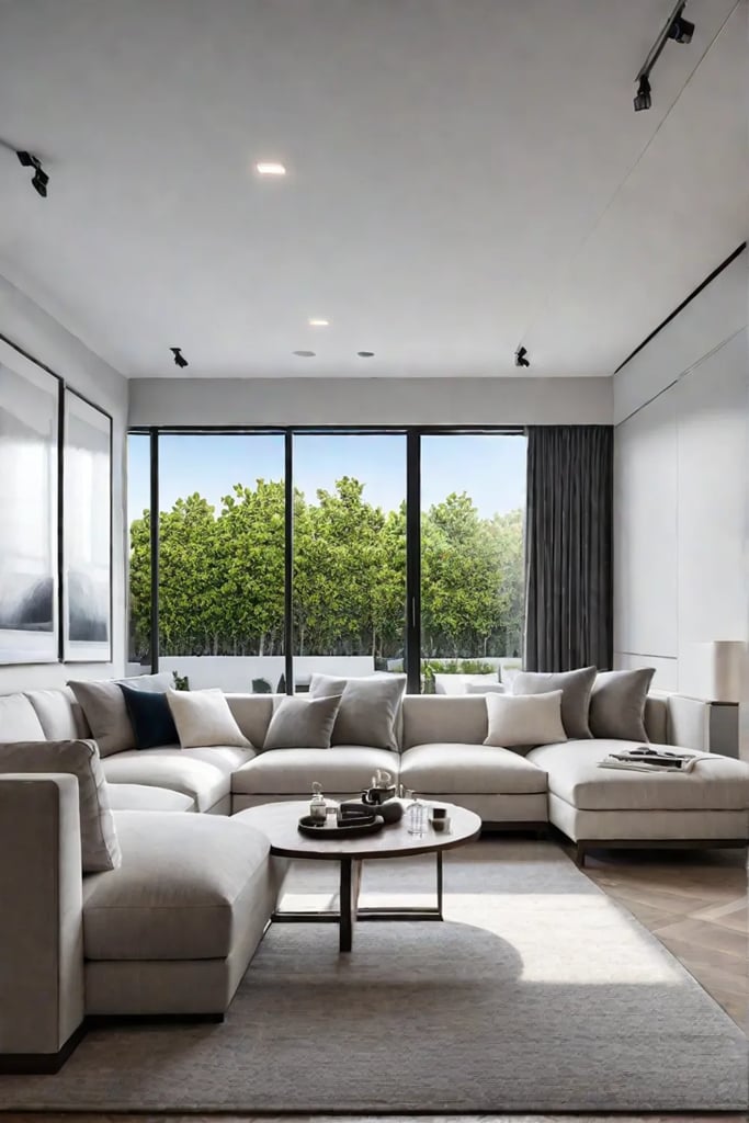 Minimalist living room with modular furniture and a statement art piece