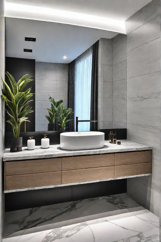 Modern bathroom vanity with marblelike countertop