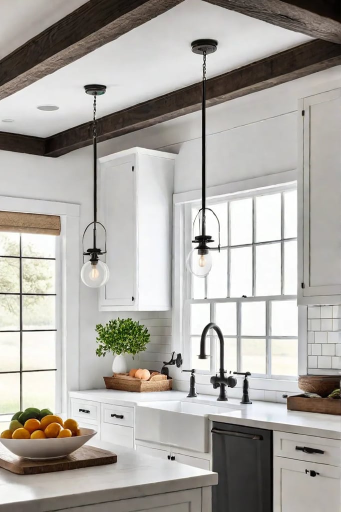 Modern farmhouse kitchen with shiplap walls and farmhouse sink