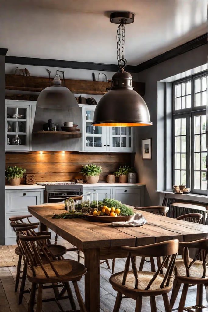 Pendant light over farmhouse table