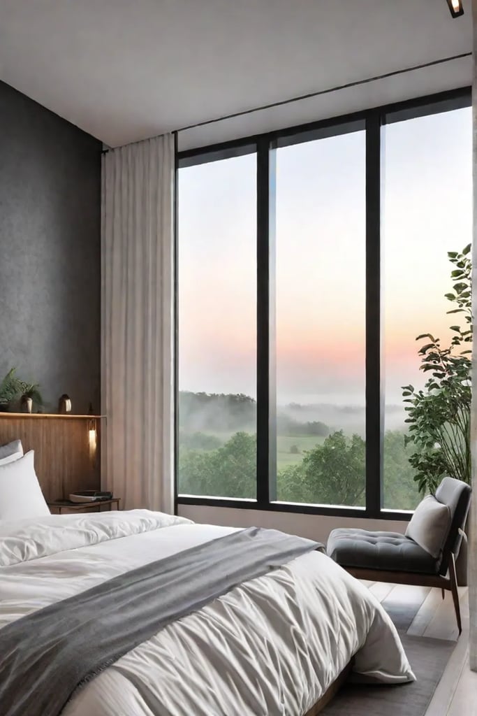 Serene minimalist bedroom with nature view