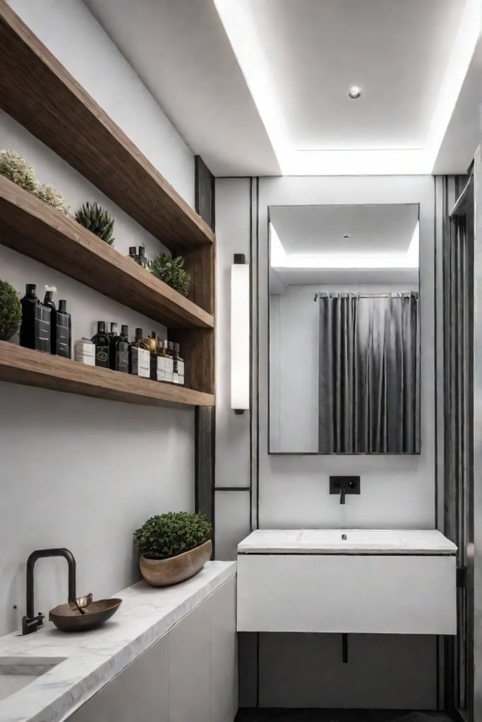 Small bathroom with efficient wall storage
