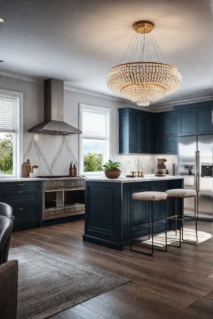 Statement chandelier in kitchen