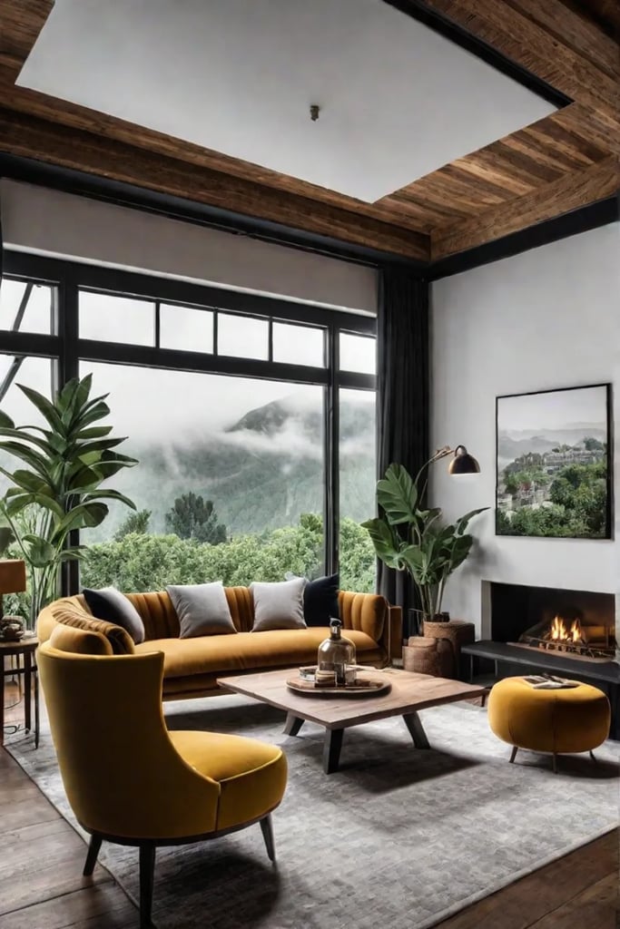 Sustainable living room with reclaimed wood furniture