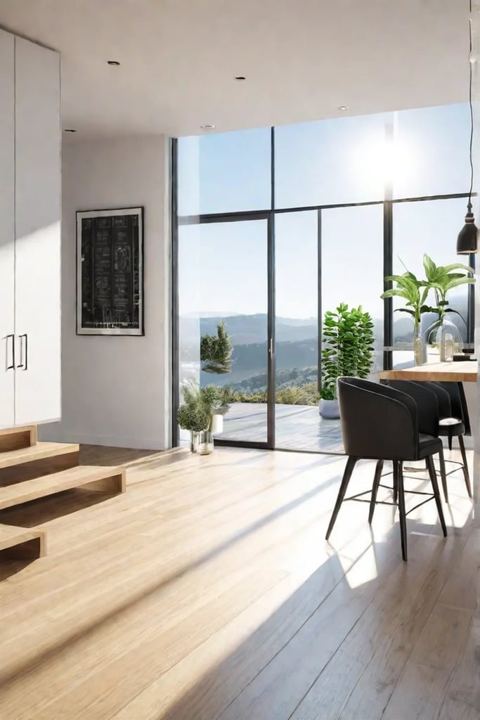 Sustainable kitchen with bamboo flooring and recycled glass countertops