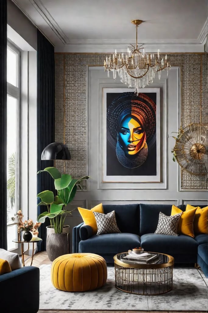 Vibrant living room with bold colors and playful furniture