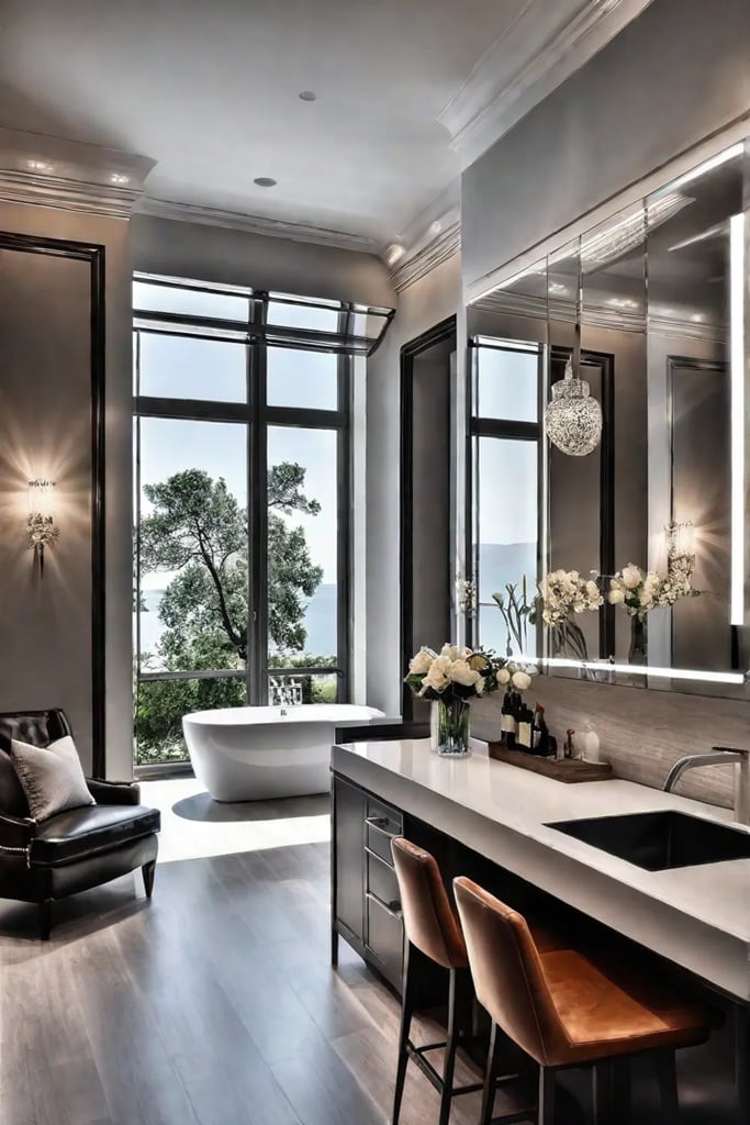 Wall sconces flanking mirror in kitchen