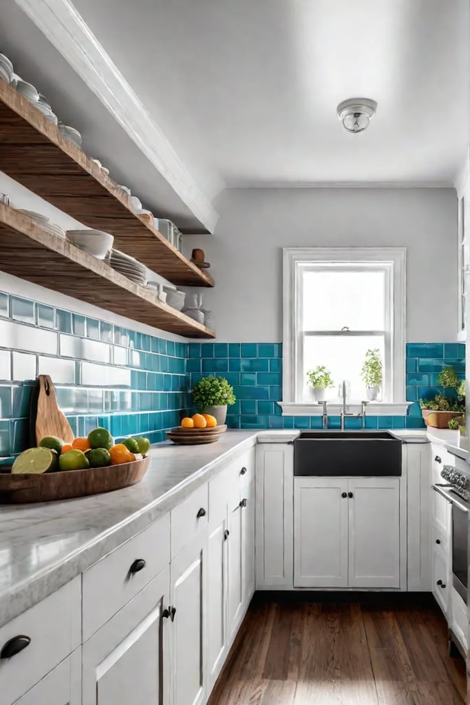 White subway tile backsplash in farmhouse kitchen