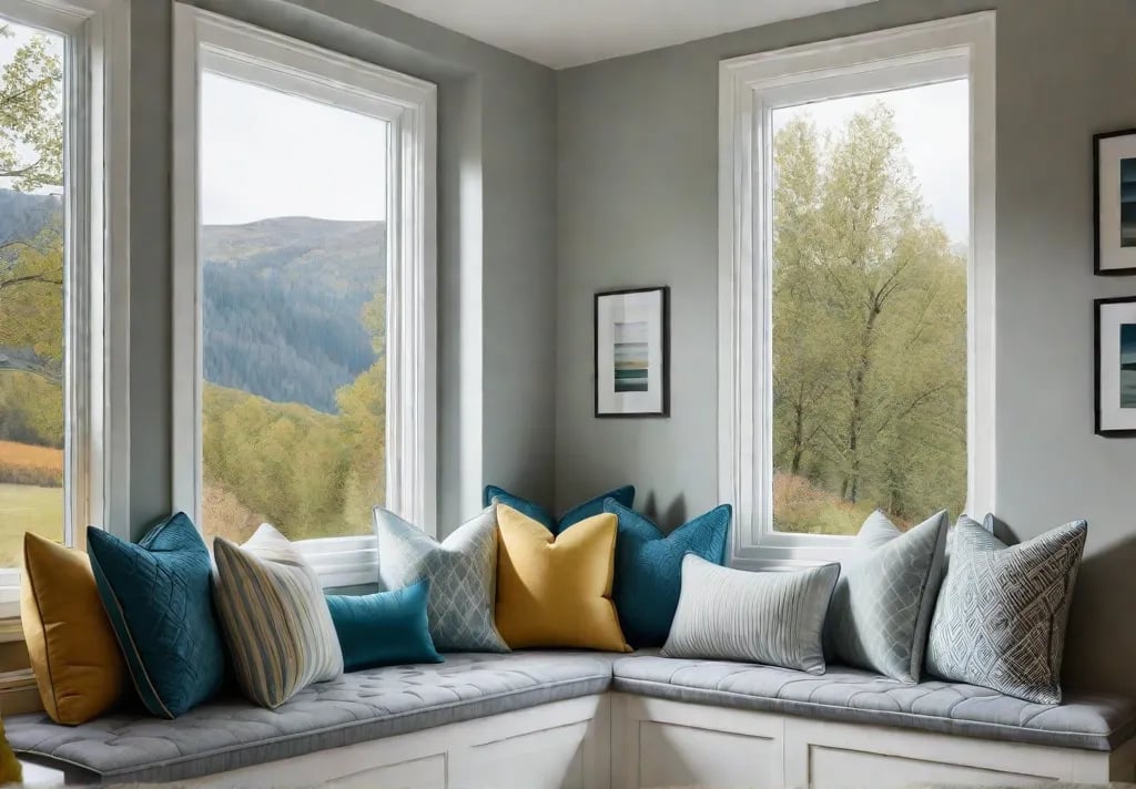 A cozy bay window seat with builtin storage plush cushions and largefeat