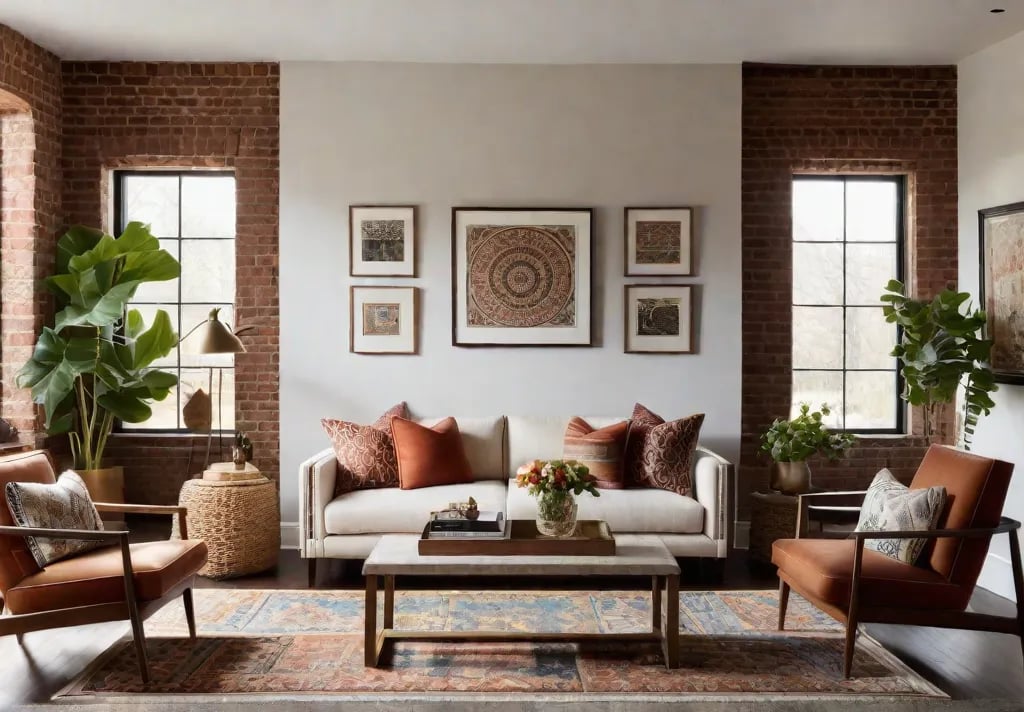 A cozy living room bathed in warm natural light A gallery wallfeat