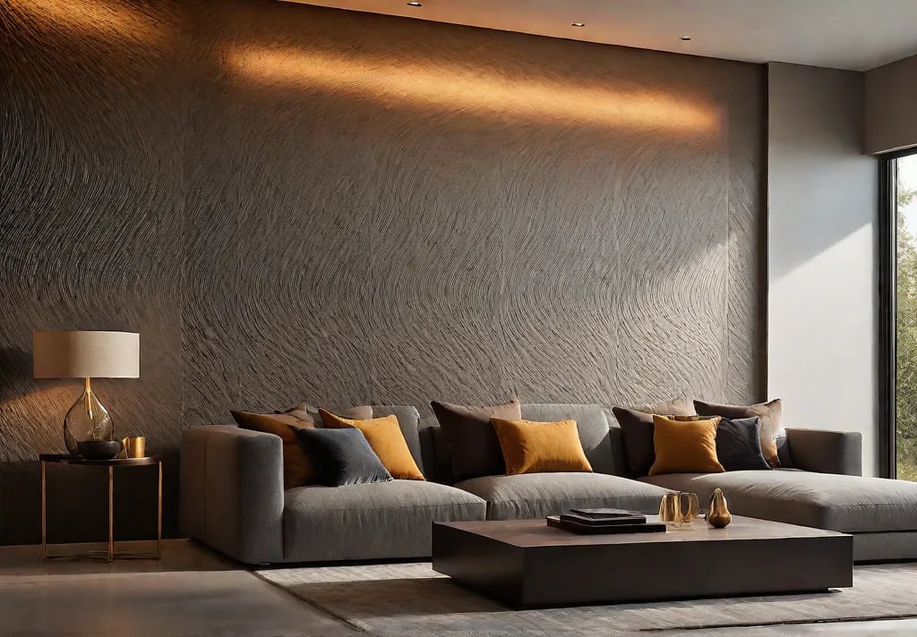 A modern living room with sleek wall sconces casting a warm glowfeat