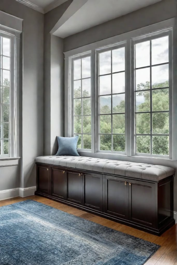 A playful and cozy window seat in a childs room