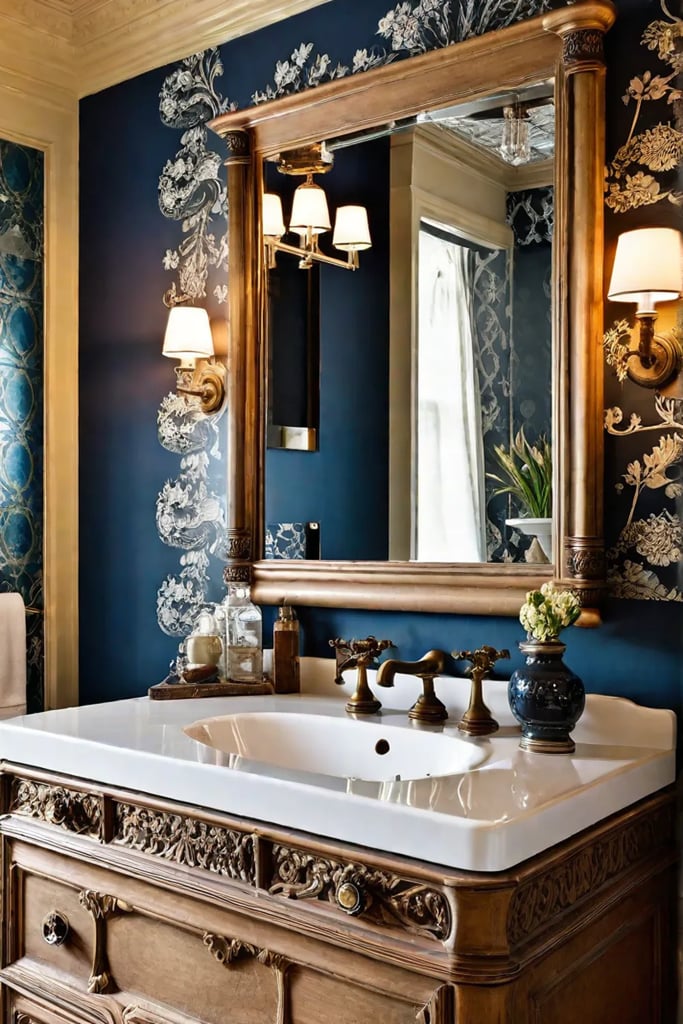 A unique bathroom design showcasing upcycled furniture and a mix of styles