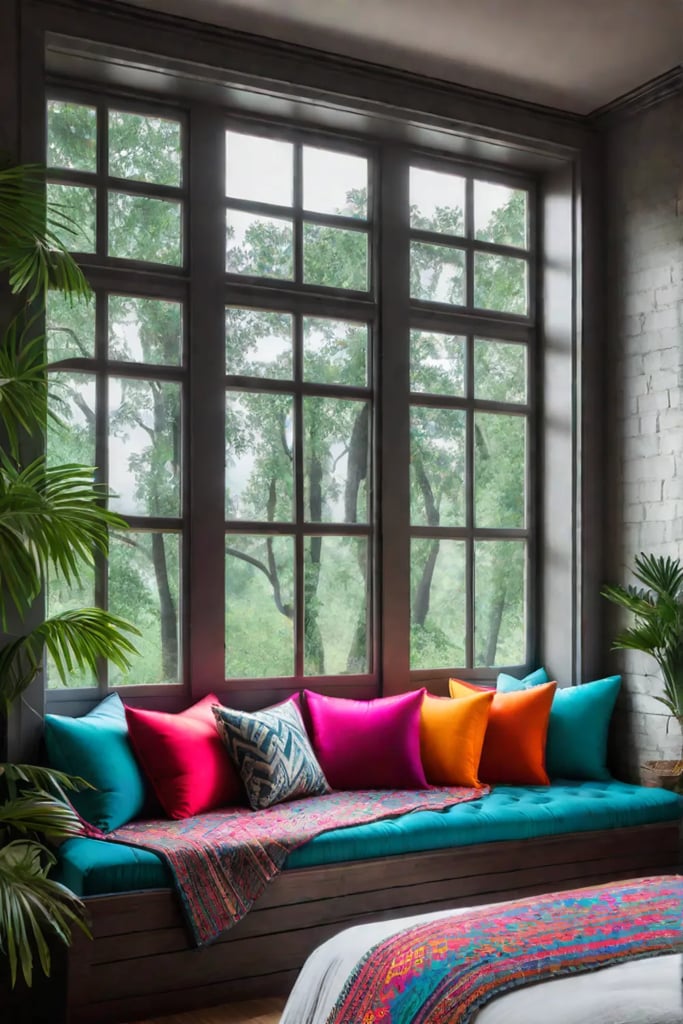 Cozy reading nook with treetop views