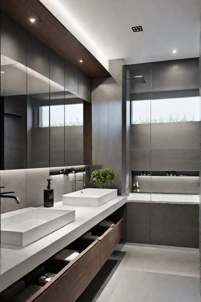 Functional minimalist bathroom with storage