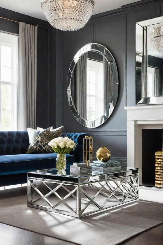 Glass furniture and mirrors creating an interplay of light