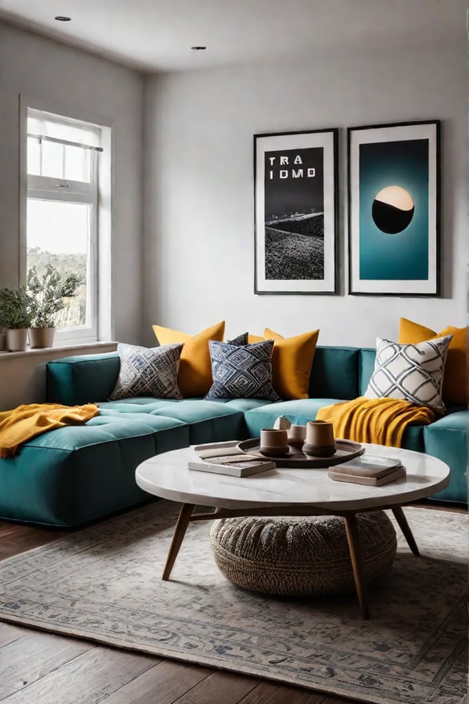 Inviting reading space with colorful floor cushions