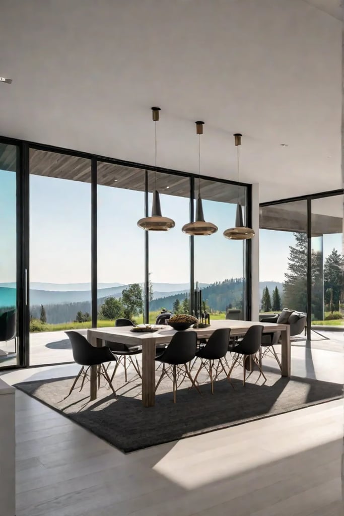 Kitchen with a view of a swimming pool